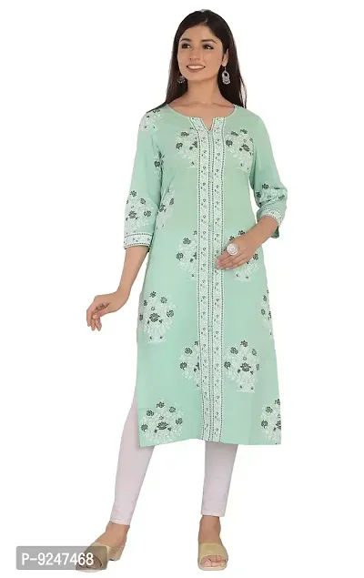 JAIPUR ATTIRE Women's Cotton Floral Pattern V-Neck Knee Length Kurta-thumb0