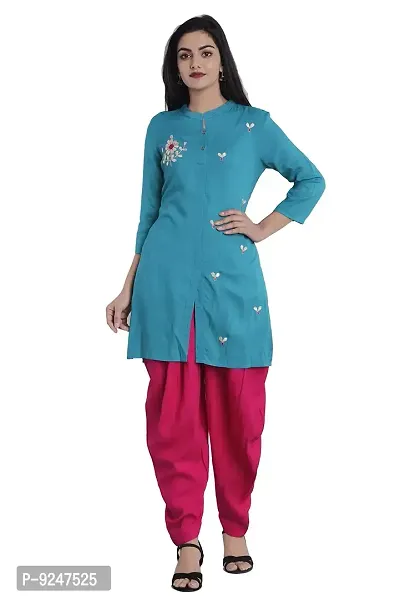JAIPUR ATTIRE Women's Rayon Embroidered Pattern Banded Collar Mid -thigh Salwar Kurta(JAS1027-XL, Green, XL)-thumb0
