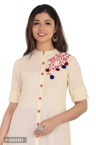 JAIPUR ATTIRE Women's Cotton Slub Embroidered Pattern Collar Neck Calf Length Kurta(JSF54)-thumb3