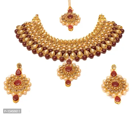 MARVELOUS ARTS - Gold Plated Pearl Choker Necklace, Jewellery Set Wedding Collection for Women & Girls (Maroon)