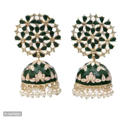 MARVELOUS ARTS - Traditional Pearl Meenakari Work Jhumkis,Jhumka Earrings for Women (Green)