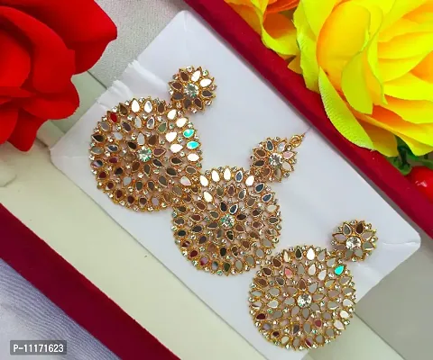 Latest Trendy Stylish Mirror Maagtika With Earrings Set-thumb0