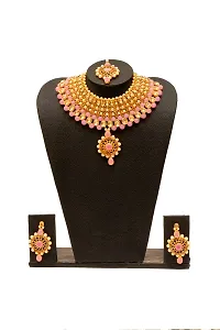 MARVELOUS ARTS - Gold Plated Pearl Choker Necklace, Jewellery Set Wedding Collection for Women & Girls (Pink)-thumb1