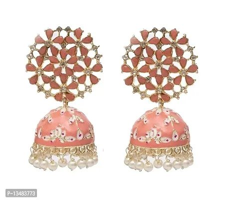 MARVELOUS ARTS - Traditional Pearl Meenakari Work Jhumkis,Jhumka Earrings for Women (Peach)