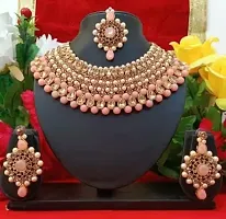 MARVELOUS ARTS - Traditional Indian Gold Plated Kundan Chocker Necklace Set for Women (Peach)-thumb1