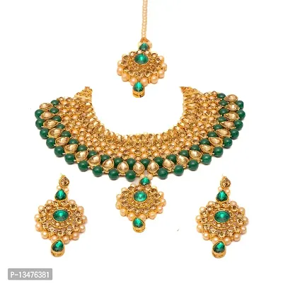 MARVELOUS ARTS - Gold Plated Pearl Choker Necklace, Jewellery Set Wedding Collection for Women & Girls (Green)