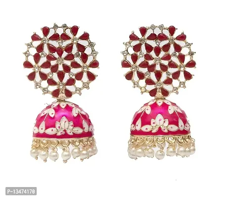 MARVELOUS ARTS - Traditional Pearl Meenakari Work Jhumkis,Jhumka Earrings for Women (Pink)