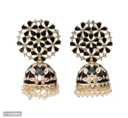 MARVELOUS ARTS - Traditional Pearl Meenakari Work Jhumkis,Jhumka Earrings for Women (Black)-thumb0