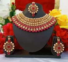 MARVELOUS ARTS - Traditional Indian Gold Plated Kundan Chocker Necklace Set for Women (Red)-thumb1
