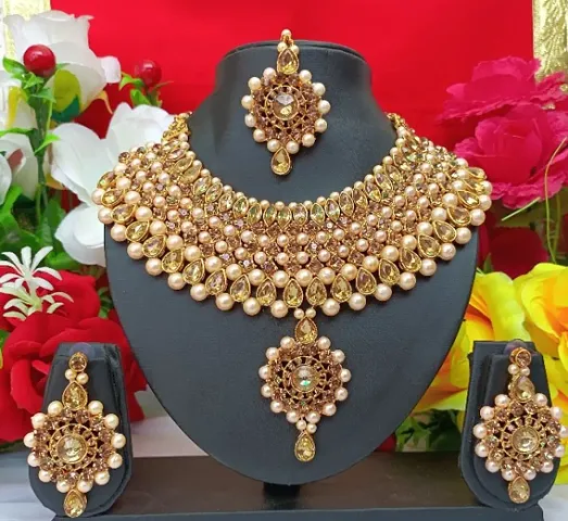 Traditional Alloy Bridal Necklace Set with Maangtikka