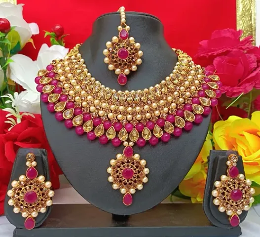 Traditional Alloy Bridal Necklace Set with Maangtikka