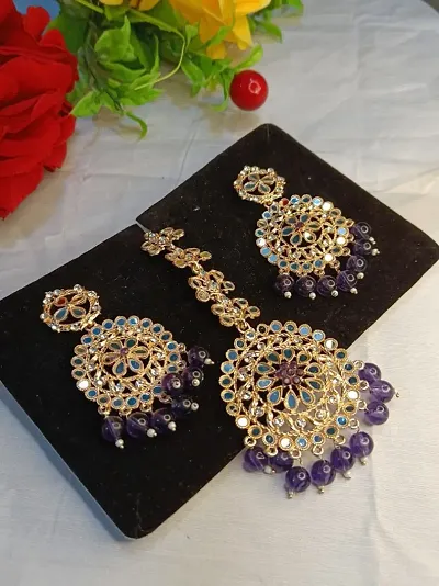 Fancy Brass Earring And Maangtikka For Women