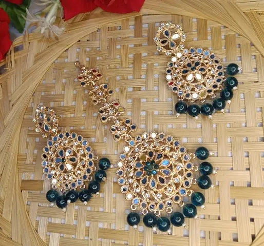 Fancy Brass Earring And Maangtikka For Women