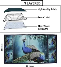 TRENDS TRACKER 3-Layered Digital Peacock Print Fridge Top Cover/Refrigerator Cover With 6 Utility Pockets (Color-Blue, Size-39x21 Inches)-thumb1