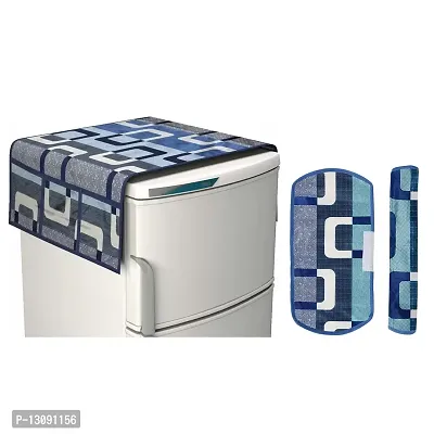 TRENDS TRACKER Combo Set of 1 Fridge Top Cover with 6 Utility Pockets and 2 Piece Fridge Handle Cover (Blue, 3 Pcs Set)