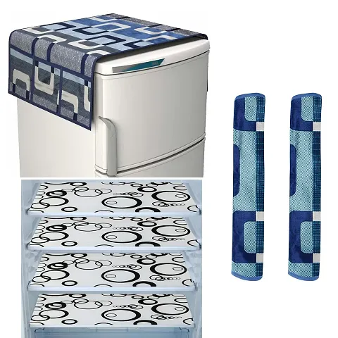 TRENDS TRACKER Combo Set of 1 Pc Fridge Top Cover with 6 Utility Pockets, 2 Pc Fridge Handle Cover and 4 Pc Fridge Mats Set of 7