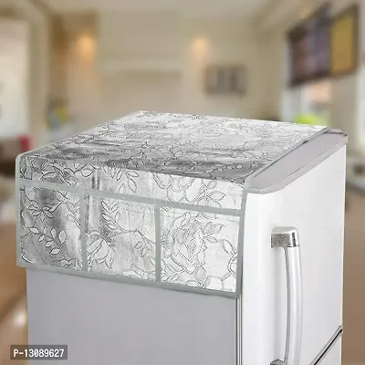 TRENDS TRACKER Waterproof 2-Layered Refrigerator/Fridge Top Cover Cover With 6 Utility Pockets (Floral Silver, Size 39x21inches)-thumb0