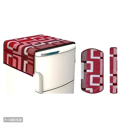 TRENDS TRACKER Combo Set of 1 Fridge Top Cover with 6 Utility Pockets and 2 Piece Fridge Handle Cover (Red Check, 3 Pcs Set)