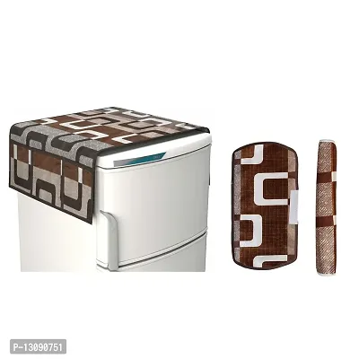 TRENDS TRACKER Combo Set of 1 Fridge Top Cover with 6 Utility Pockets and 2 Piece Fridge Handle Cover (Brown, 3 Pcs Set)