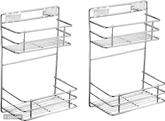 STANDIFY Stainless Steel 2 Layer Kitchen Spice Rack Modular Kitchen Storage Rack  Kitchen Organizer Multipurpose Storage Shelf Rack Silver Pack Of 2