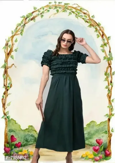 Women American Crepe Trendy and Unique Design Maxi Dress(Green)-thumb0
