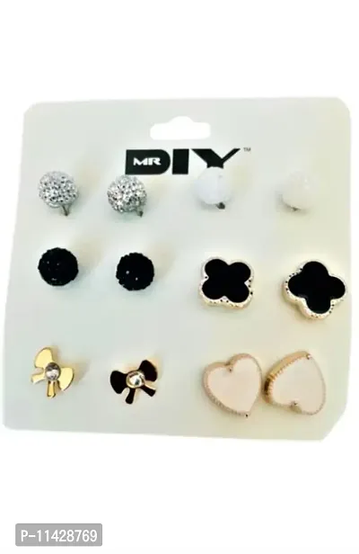 Back and White Dashing Star and Round Set of 6 Stud Earrings-thumb0