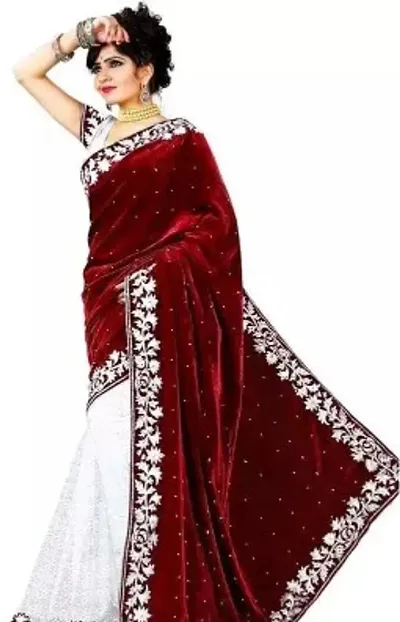 Velvet Embroidered Saree with Blouse piece