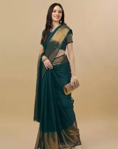 Chiffon Zari Patta Sarees with Blouse Piece