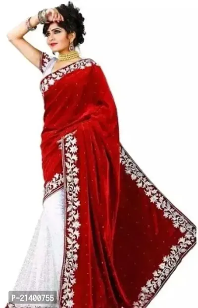 Beautiful Velvet Saree With Blouse Piece For Women-thumb0