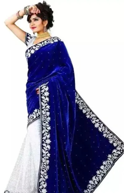 Trendy Velvet Saree with Blouse piece For Women