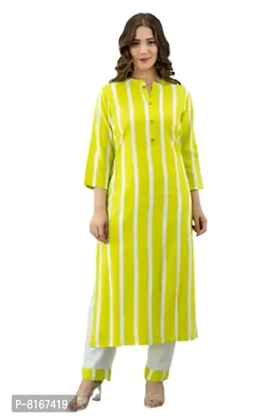 Women's Rayon Straight Kurta with Pant Set || A-Line Kurta Pant for Women  Girls (Green-XXL)-thumb0