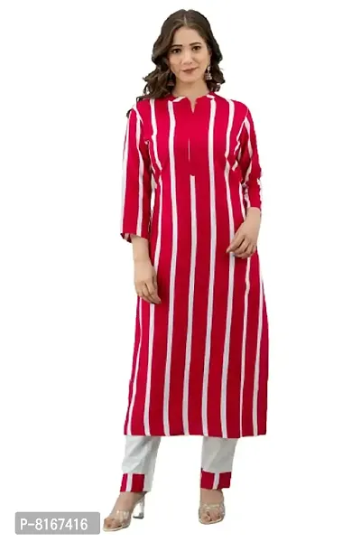 Women's Rayon Straight Kurta with Pant Set || A-Line Kurta Pant for Women  Girls (Pink-M)-thumb0