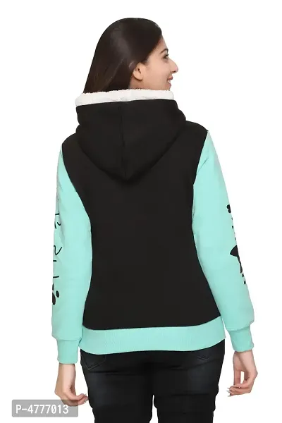 Elite Black Woolen Fleece Printed Pullover Hoodie For Women-thumb3