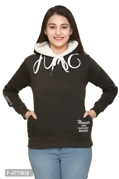 Elite Black Woolen Fleece Printed Pullover Hoodie For Women-thumb0