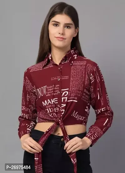Elegant Maroon Crepe Printed Shirt For Women
