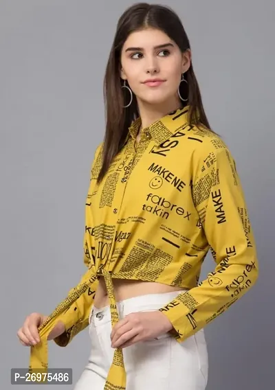 Elegant Yellow Crepe Printed Shirt For Women-thumb0