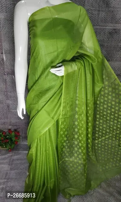 Beautiful Yellow Cotton Saree With Blouse Piece For Women