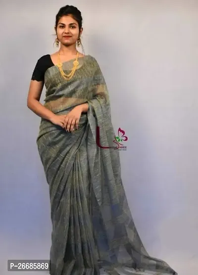 Beautiful Black Cotton Saree With Blouse Piece For Women-thumb0