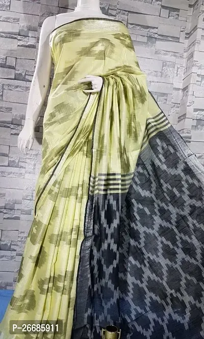 Beautiful Yellow Cotton Saree With Blouse Piece For Women