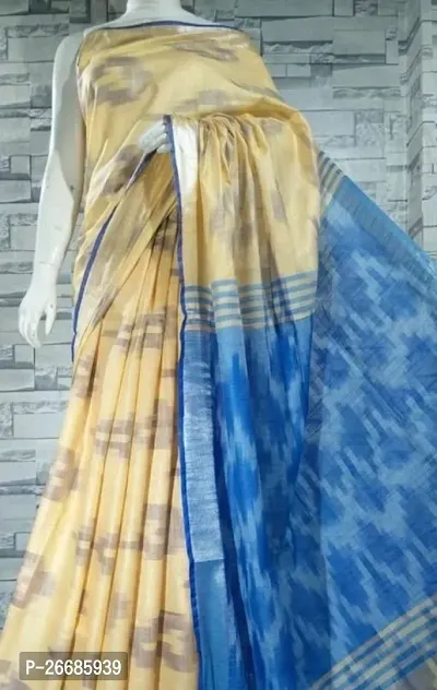 Beautiful Yellow Cotton Saree With Blouse Piece For Women