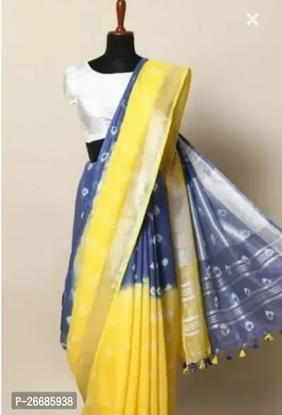 Beautiful Yellow Cotton Saree With Blouse Piece For Women