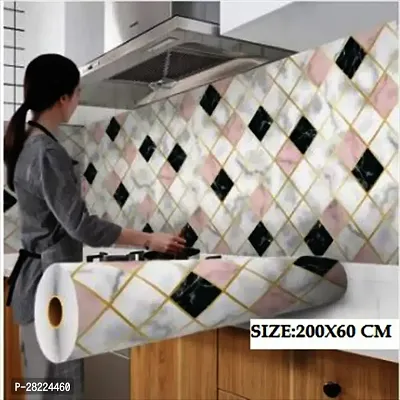 DUDHAT EXPORT Wall Stickers Marble Wallpaper Furniture Kitchen, Cabinets, Almirah, Tabletop, Plastic Table, Wooden Table, Wardrobe, Renovation PVC DIY Self Adhesive Sticker ( PINK AND BLACK 2M)-thumb0