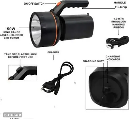 IDOLESHOP 50 Watt Laser Light Long Range Blinker LED Torch with 2000 MAH Rechargeable Battery (Black)-thumb3