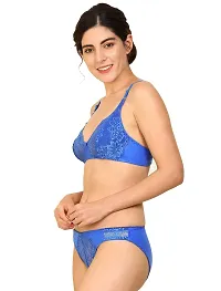 Arousy-Net Bra Panty Set Lingerie Set Full Coverage Non-Padded Non-Wired Honeymoon Set(Pack of 2)(Color -Blue,Black) Model No:114-thumb2