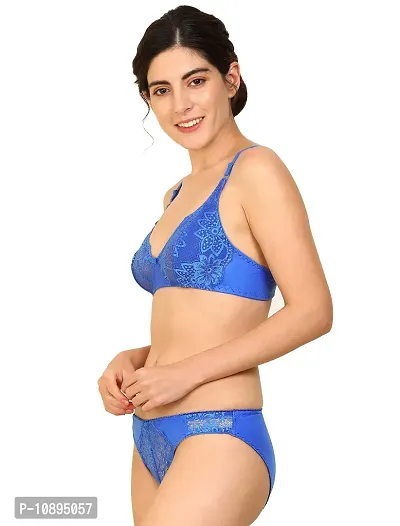 Arousy-Net Bra Panty Set Lingerie Set Full Coverage Non-Padded Non-Wired Honeymoon Set(Pack of 2)(Color -Blue,Black) Model No:114-thumb3