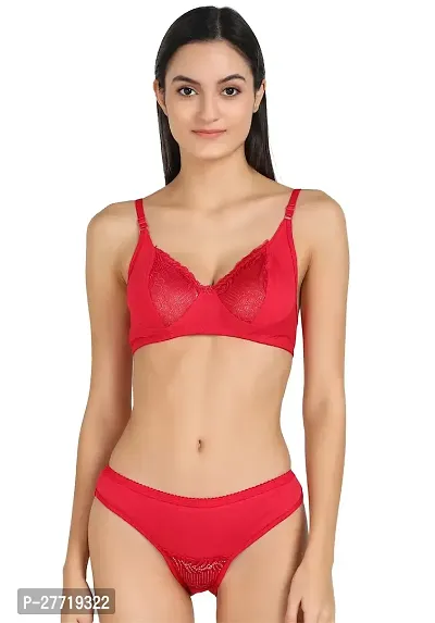 Women Cotton Bra Panty Set for Lingerie Set Pack of 1  Color : Red-thumb0