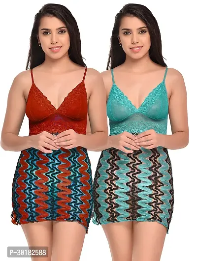 Stylish Multicoloured Net Bridal Baby Doll For Women Pack Of 2-thumb0