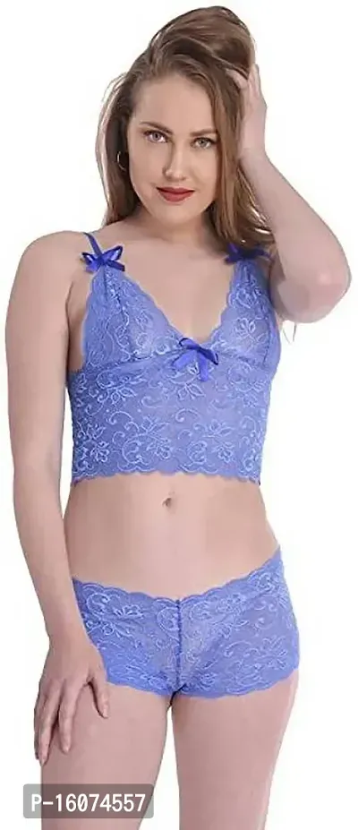 Women Net Lace Self-Design Baby Doll Set ( Pack of 1 ) ( Color : Blue )-thumb2