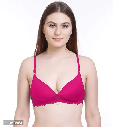 Arousy Women Padded Lace Cotton Non Wired Full Coverage T-Shirt Bra|Shaper Bra|Push up Teenage Bra|Regular Use Bra|Comfortable Bra|Free Bra Hook Extender| (Pack of 1) (Color : Pink) (Size : 36)