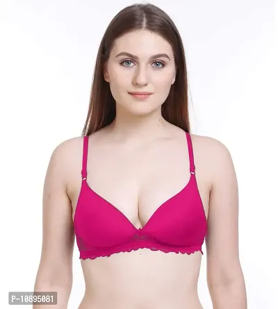 Arousy Women Padded Lace Cotton Non Wired Full Coverage T-Shirt Bra|Shaper Bra|Push up Teenage Bra|Regular Use Bra|Comfortable Bra|Free Bra Hook Extender| (Pack of 1) (Color : Pink) (Size : 36)-thumb0